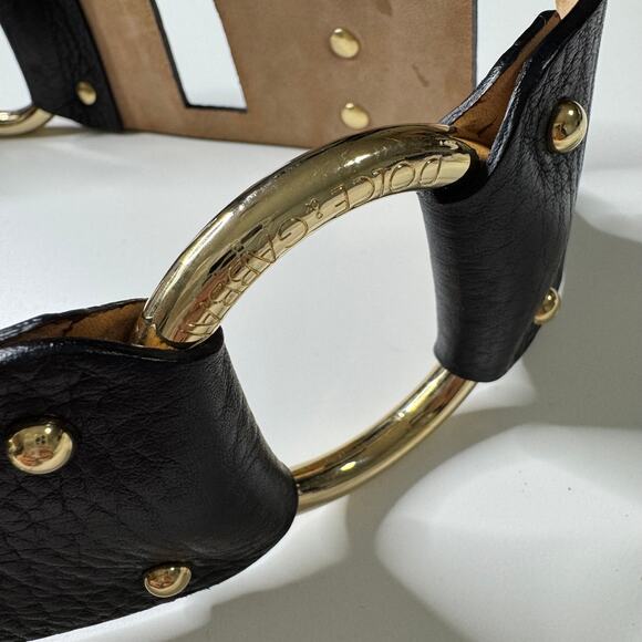 DOLCE & GABBANA Black Chunky Ring Studded Leather Belt Gold 34\